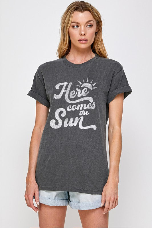 HERE COMES THE SUN Graphic Print Women Top