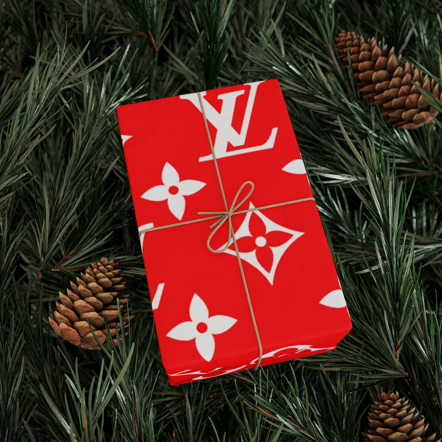 Red Designer LV Inspired Wrapping Paper