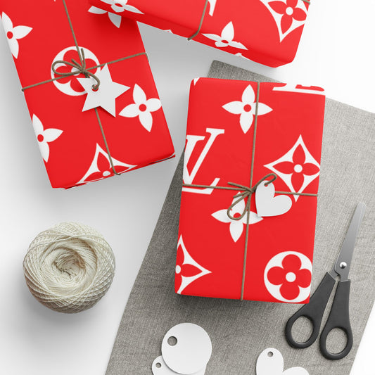 Red Designer LV Inspired Wrapping Paper
