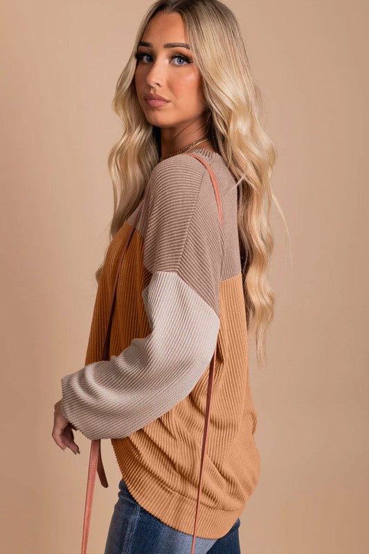 Ribbed color block tunic top