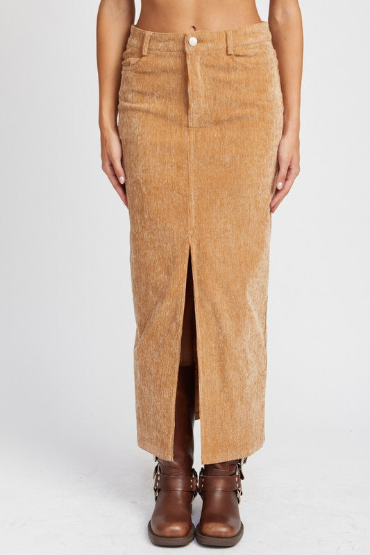 CORDUROY MID SKIRT WITH FRONT SLIT