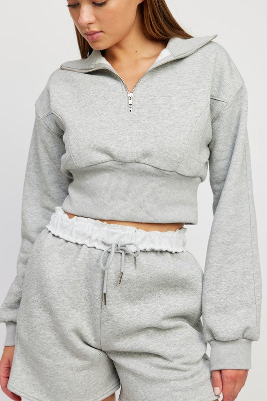 MOCK NECK CROPPED SWEATER WITH ZIPPER