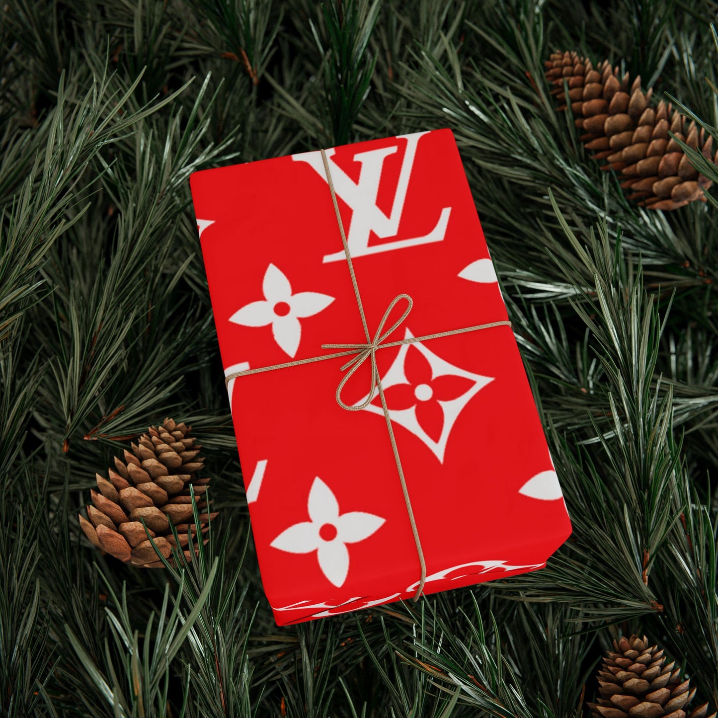 Red Designer LV Inspired Wrapping Paper