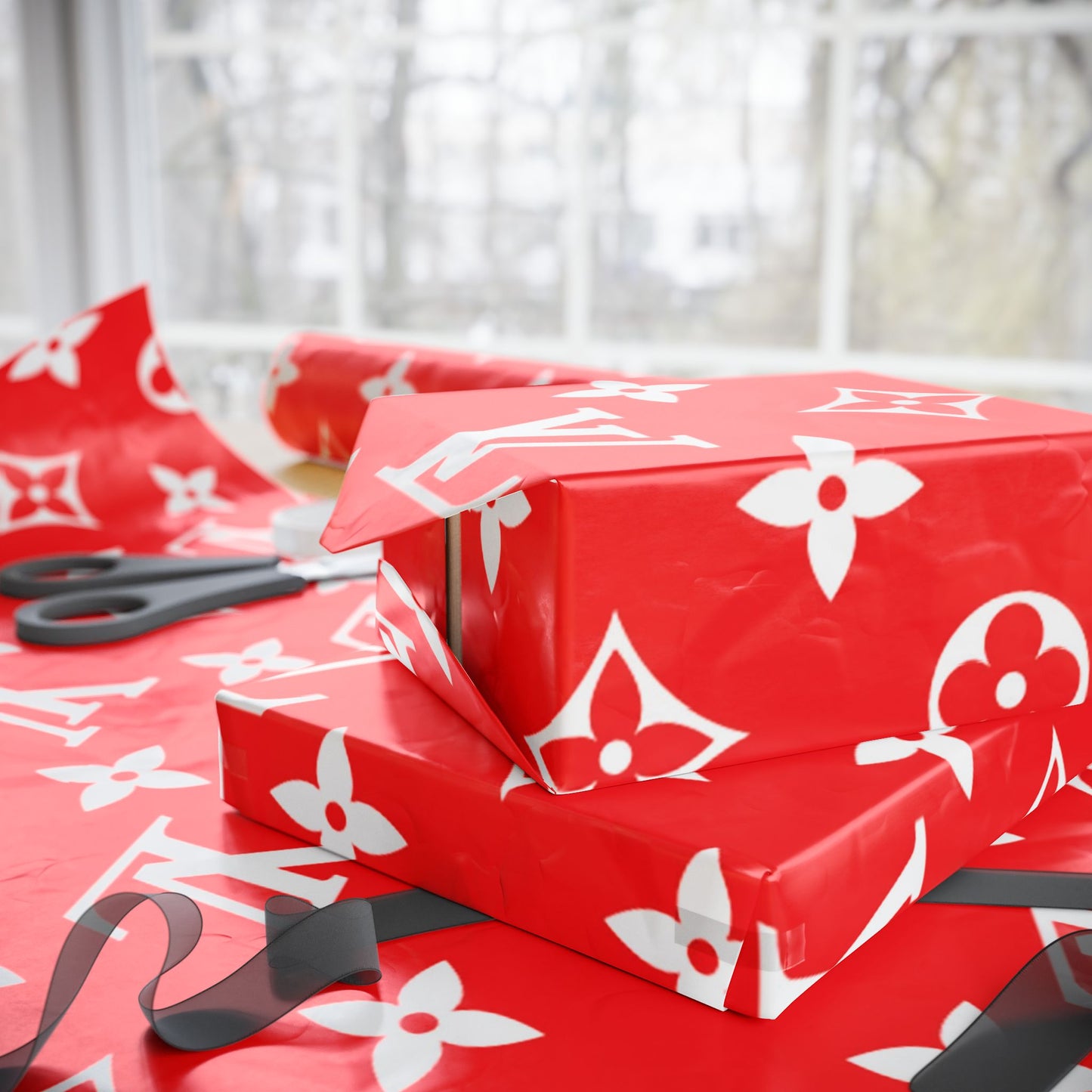 Red Designer LV Inspired Wrapping Paper