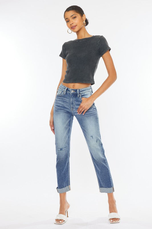 Kan Can USA HIGH RISE CUFFED SLIM STRAIGHT JEANS