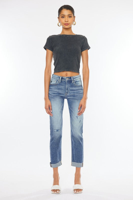 Kan Can USA HIGH RISE CUFFED SLIM STRAIGHT JEANS