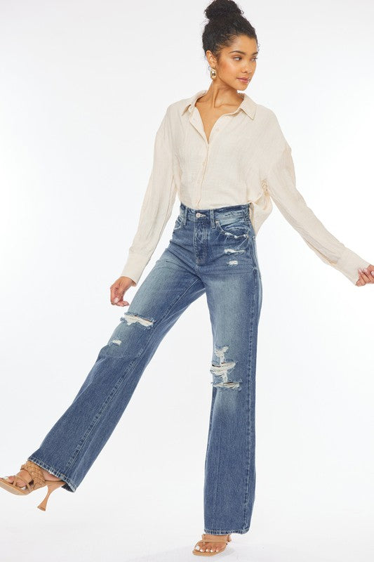 Kan Can USA ULTRA HIGH RISE DISTRESSED NINETIES FLARE-KC8682M
