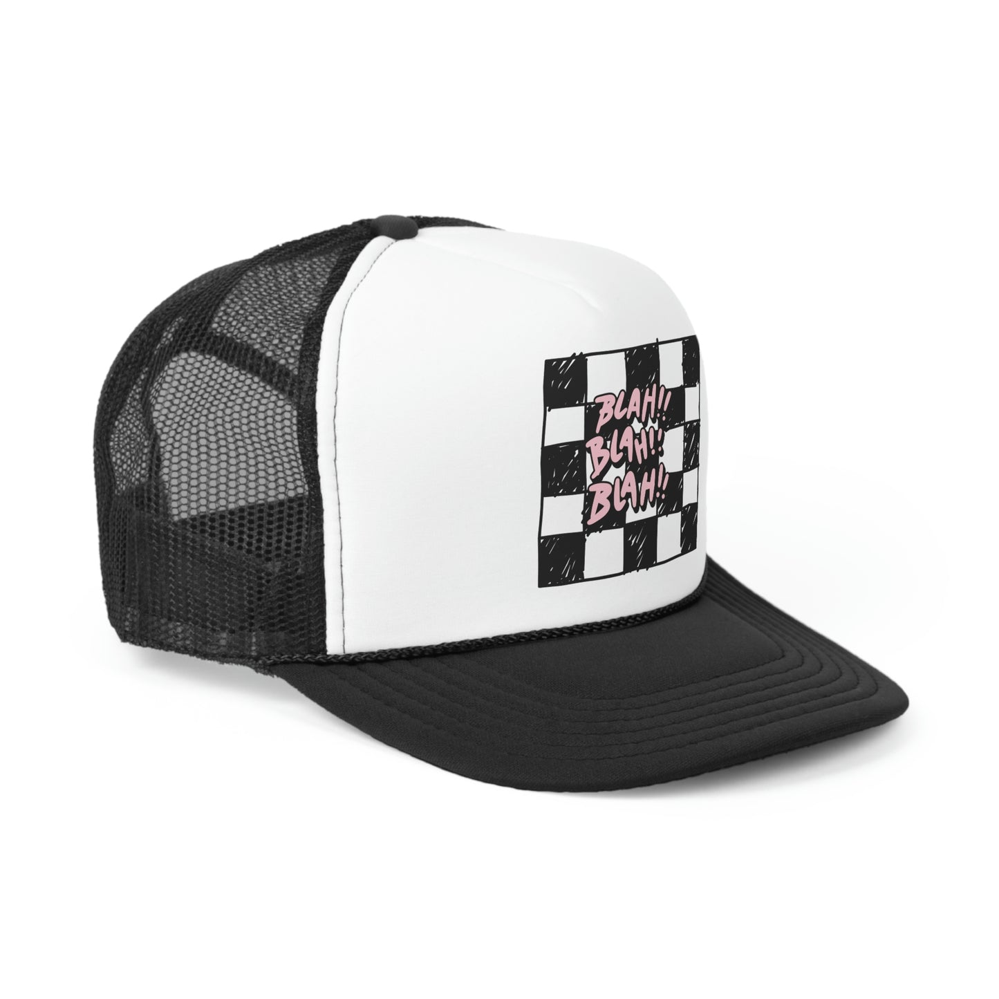 Blah Blah Blah Checkered Trucker Hat